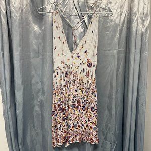 URBAN OUTFITTERS Light Baby Blue Floral Flare Halter Dress Boho Sz L